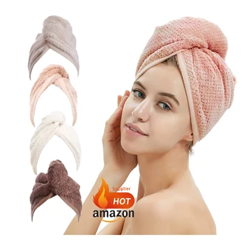 High quality super absorbent quick hair drying hat turban terry shower head microfiber hair towel wrap For Curly Hair