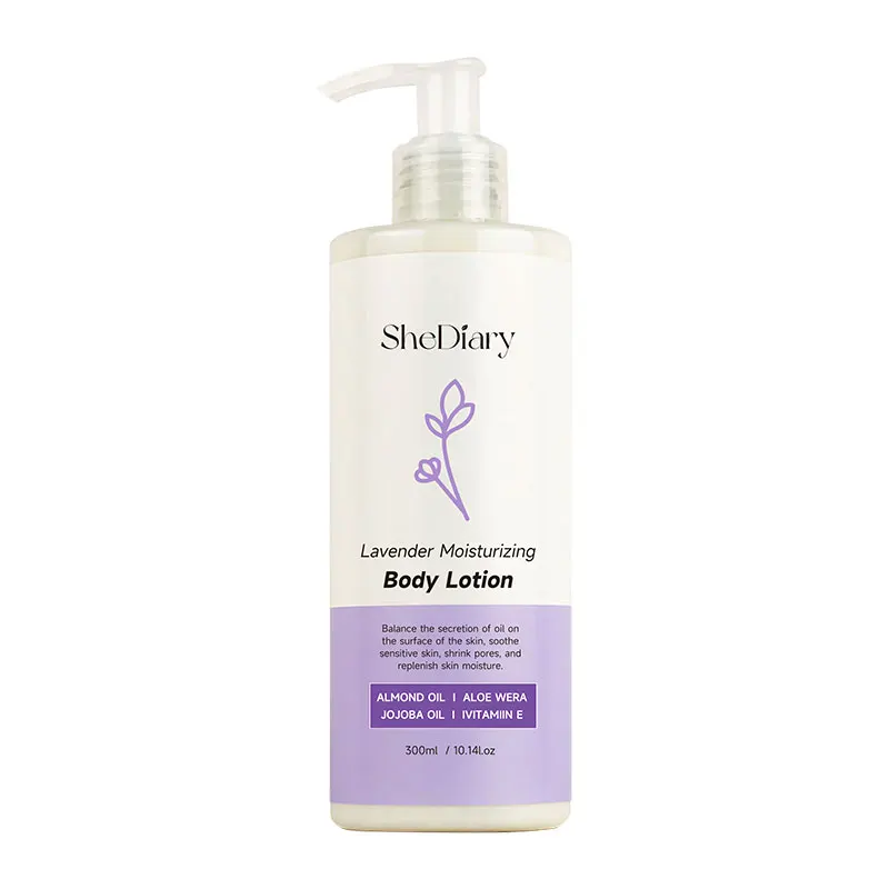 SheDiary Private Label Natural Vegan Hidratante Loción corporal de lavanda rosa de rápida absorción para el cuidado de la piel