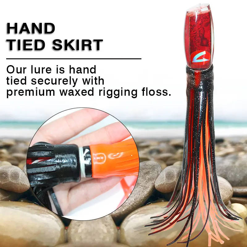6 Colors 6.5''/200g Resin Head Octopus Soft Skirt Lure Deep Sea Boat Fishing Big Trolling Bait for Tuna Wahoo Fast Sinking