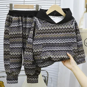 Wholesale New Spring Autumn Casual Striped Fashion Two-piece Long-sleeved Kids Boys Girls Children's Hoodies Sweatpants Clothing