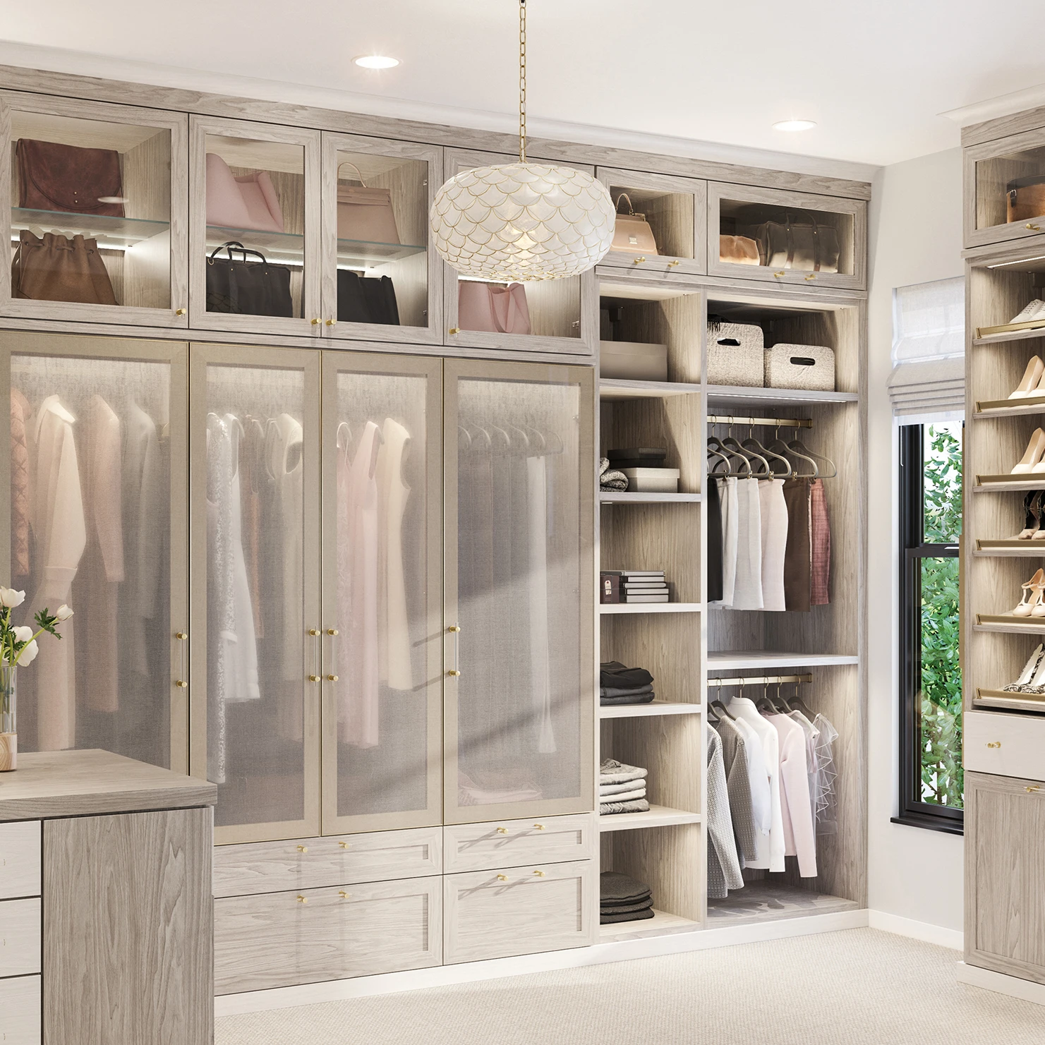 European Modern Style Walk in Wardrobe Closet and Wardrobe Led Lights with  Bags an Shoes