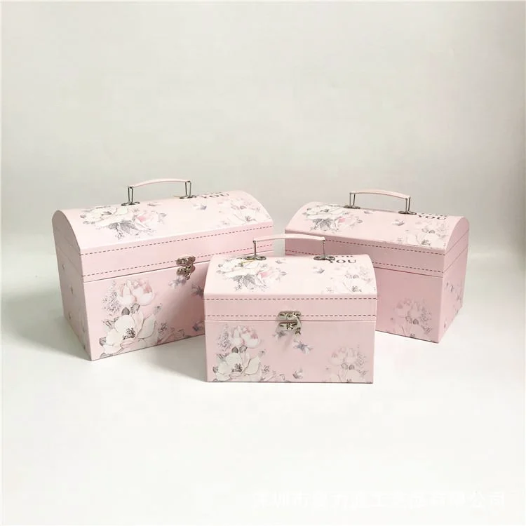 Wholesale Multi Size Custom Printed Cardboard Gift Boxes Treasure Pirate Chest with Metal Lock String Handle