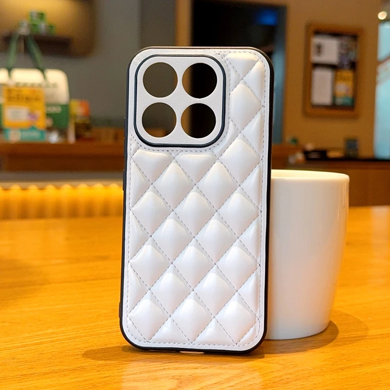 Fashion 3D Grid Soft PU Surface Hard Phone Case for Xiaomi 15 17 Pro Max High Quality Rhombus Cover for Xiaomi 13 14 15 Ultra