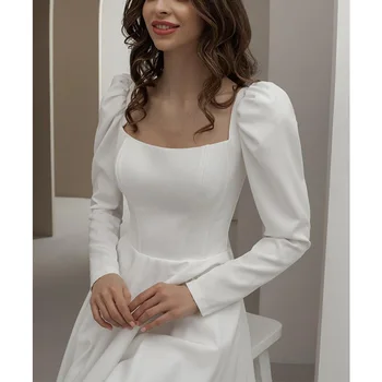 Party led bow waist long sleeve in sexy fashion temperament commute a long white women dress