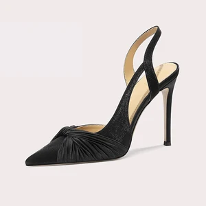 Lily Wei High Quality Ruched Knot Stiletto Pointed Toe Comfortable Lined Heels for Women's Evening Party Shoes