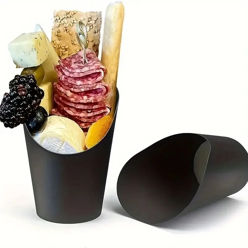 Disposable Black Color Food Cones Paper Popcorn Boxes French Fry Holder Take-out Party French Fry Cups