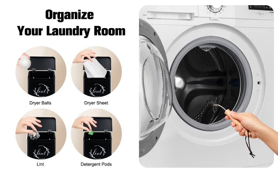 New Style Laundry Tablets Storage Containers with Lid Metal Magnetic Lint Bin Wall Mounted Laundry Canister