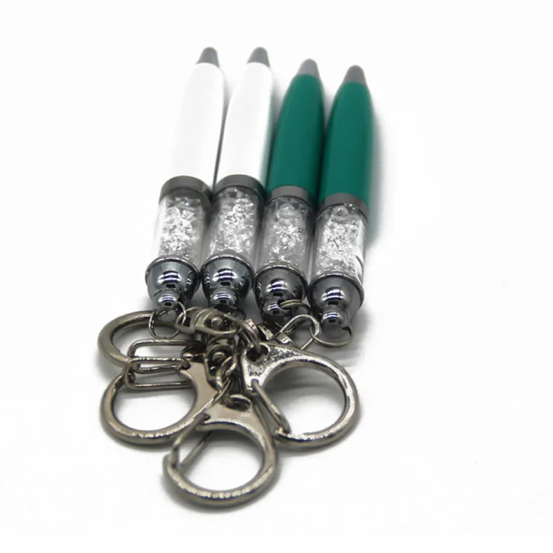 Handmade DIY Herbarium Crystal Fillable Floating Glitter Pen with Keychain Fat Short Mini Keychain Pen with Rhinestone Filled