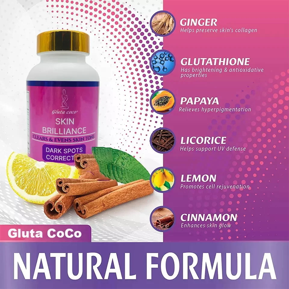 Glutathione - Gélules Éclaircissantes Blanchissantes 60 Unités Avec Collagène