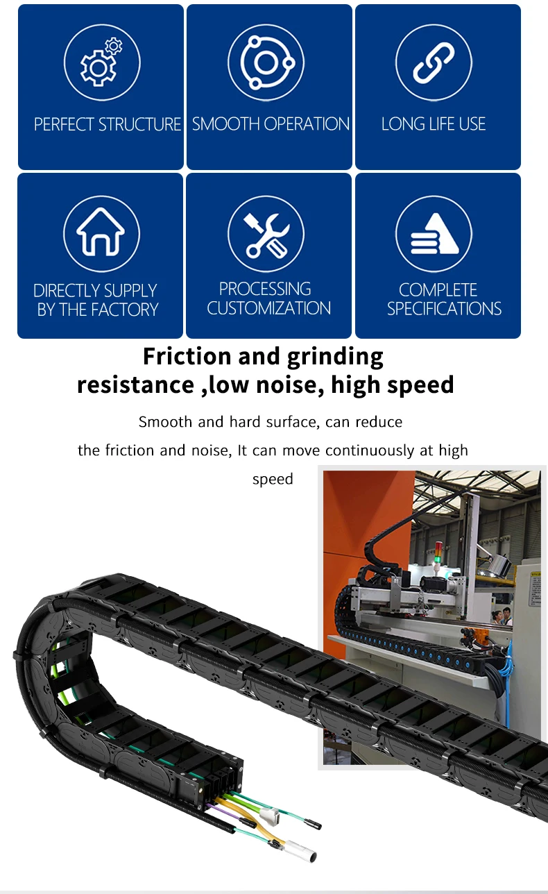 重荷重長距離ケーブル牽引チェーンナイロン樹脂製ドラッグチェーンワイヤープロテクター(機械スタッカー用)