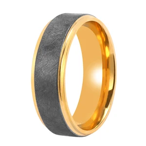 7mm Contemporary Luxury Natural Grey  18K Yellow Gold Pure Tantalum Wedding Ring for Men