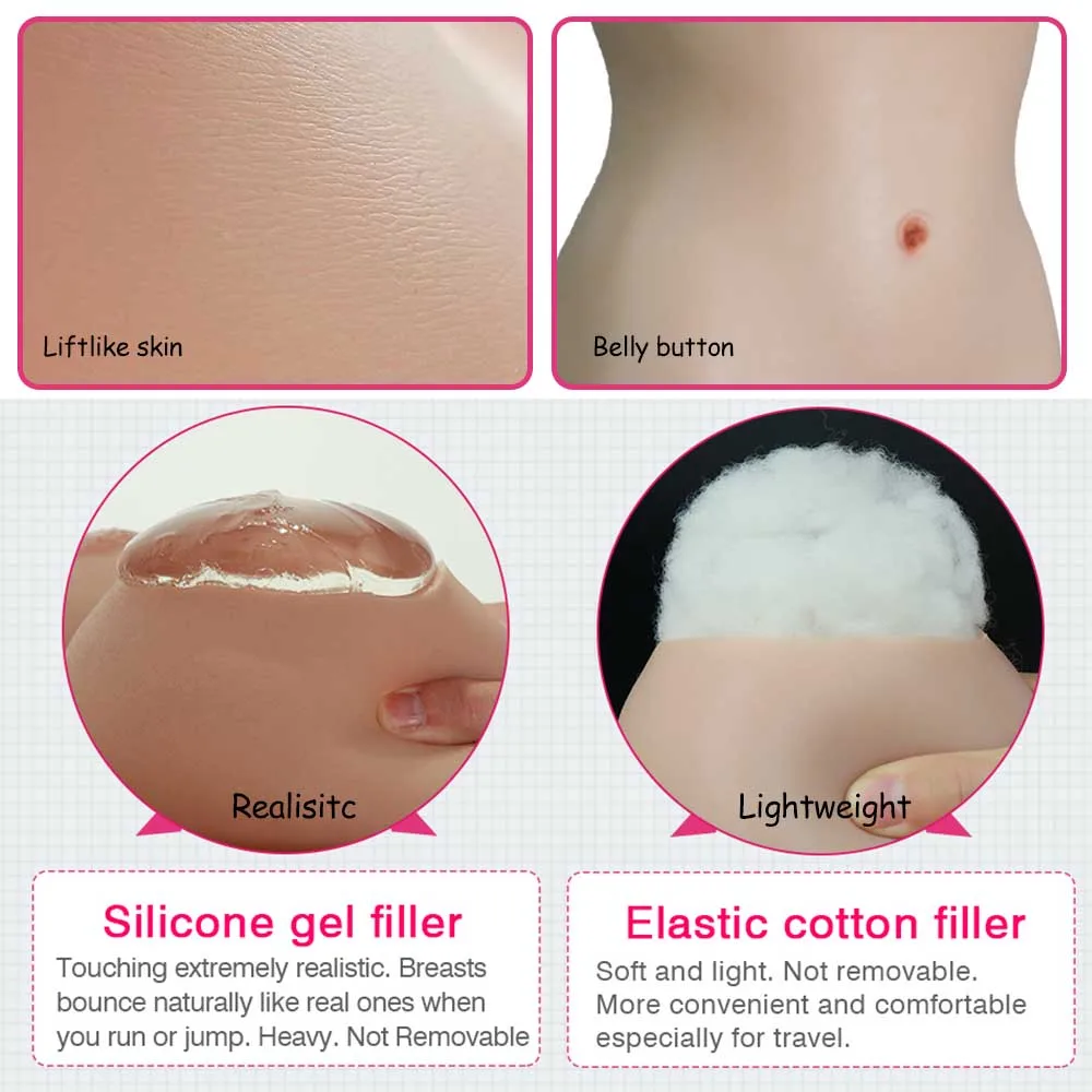 URCHOICE Soft Artificial Breast Form Man to Woman Fake Boob D Cup Silicone Full Bodysuit for Crossdresser Transgender Drag Queen