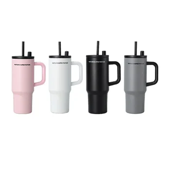 Hot Sale Custom 710ml Stainless Steel Reusable Water Bottles Tumblers Travel Coffee Mug With Handle And Straw Lid