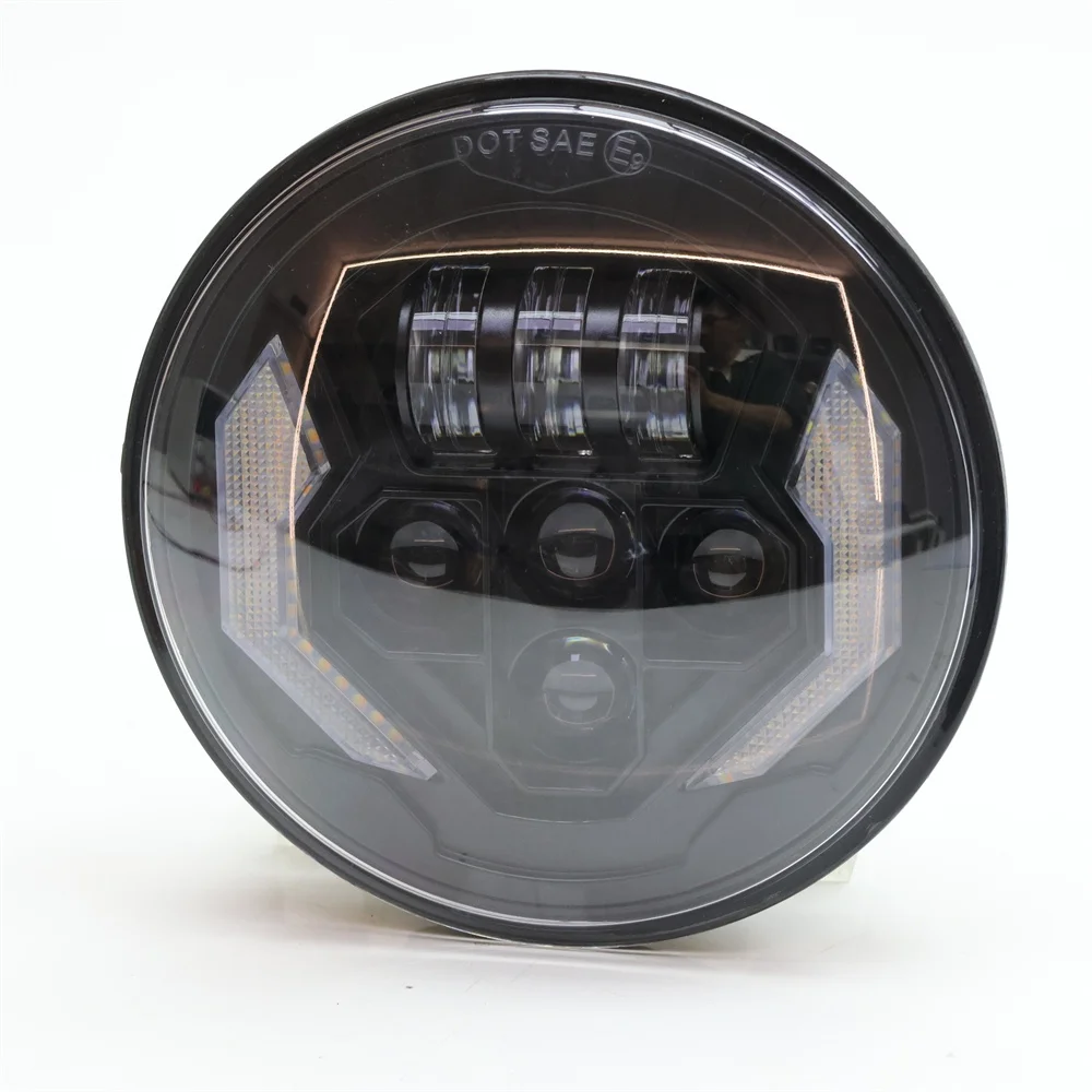 TIYPEOR Universal 7Inch Motorcycle LED Headlight Round Headlamp Hi/Lo Beam H4 for Cafe Racer Bobber