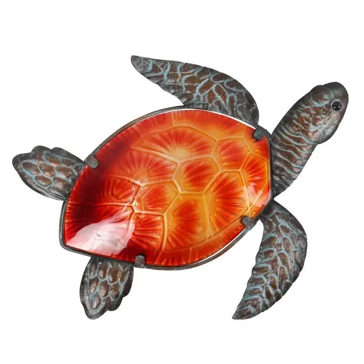 Metal Coastal Art Glass Sea Turtle Hanging Wall Coastal Ocean Sea Turtle Hanging Wall Art For Pool Patio Fence