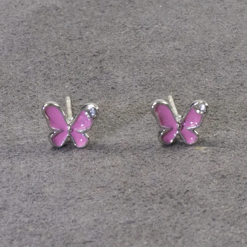 Pretty New Tiny Gold Plated Pink Enamel Butterfly Rhinestone Stud ...