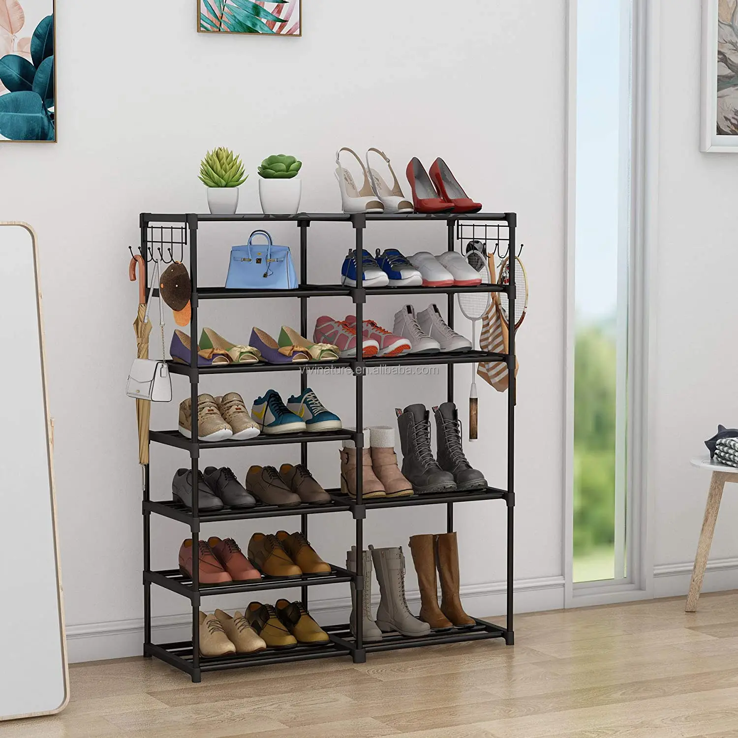 Entryway Metal Shelf Stackable Shoe Storage Organizer Unit Durable ...