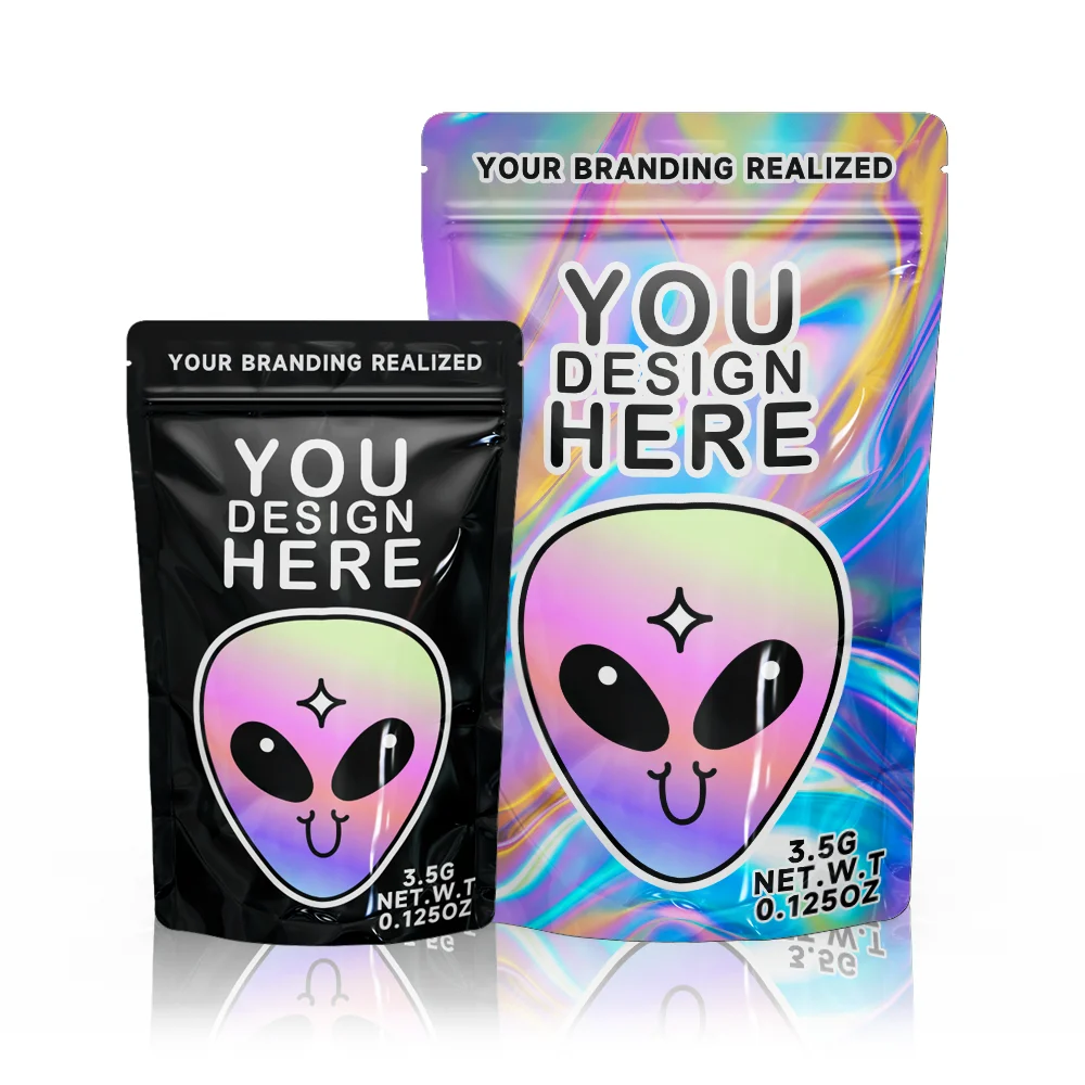 Soft Touch Plastic Aluminium Foil Holographic Silver Ziplock Resealable Mylar Bag Custom Printed ...