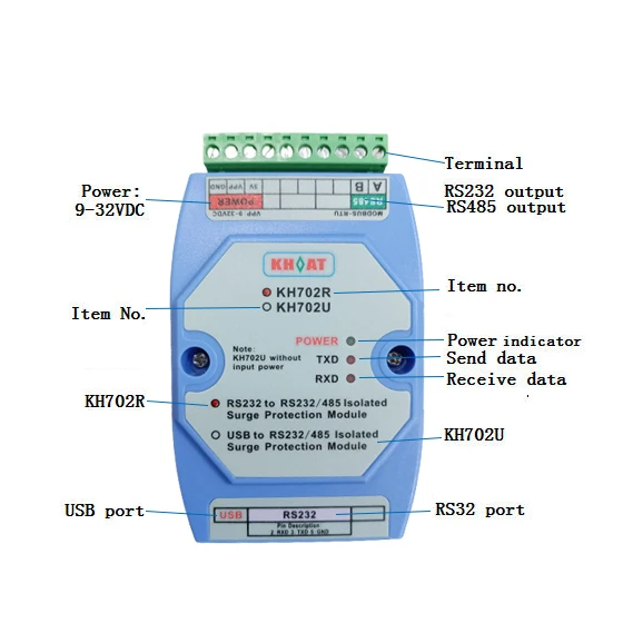 KH702U High Quality Digital Input Output Module 4-20MA RS485/RS232 USB Communication Converter Single Output Inverter Converter