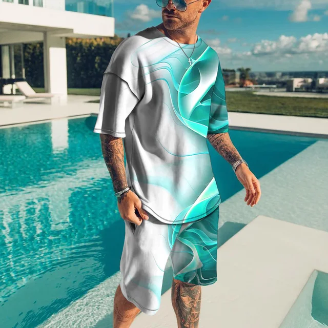 2023 Newest Men T Shirt Set 3D Print Cool Men's Clothes Outfits Casual Beach Shorts Suit Street Popular Tracksuit 2222_voghion.com