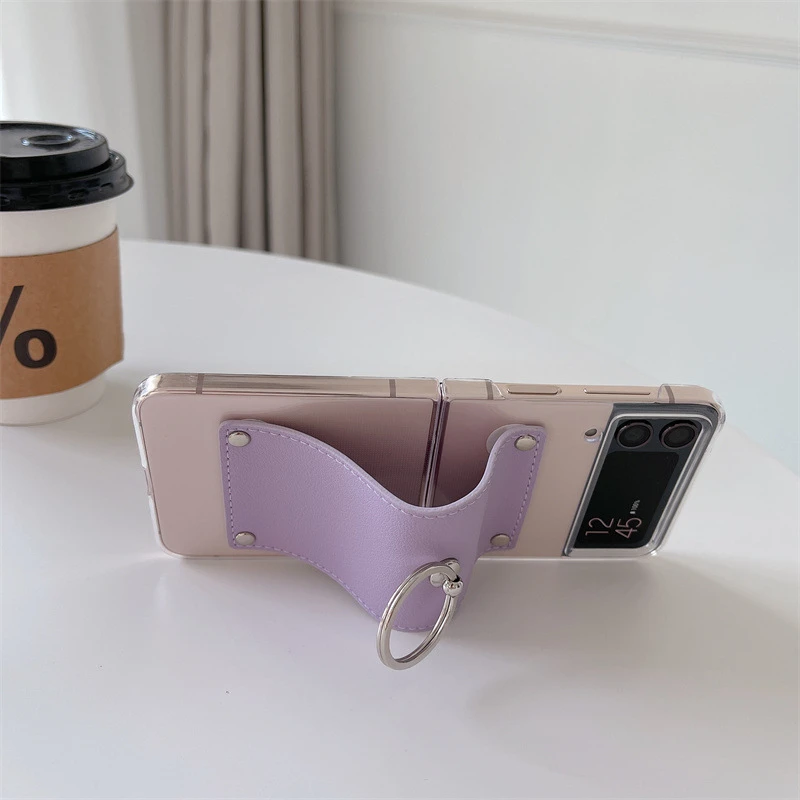 Folding Phone Case With Ring For Samsung Galaxy Z Flip 4 Clear Hard Pc