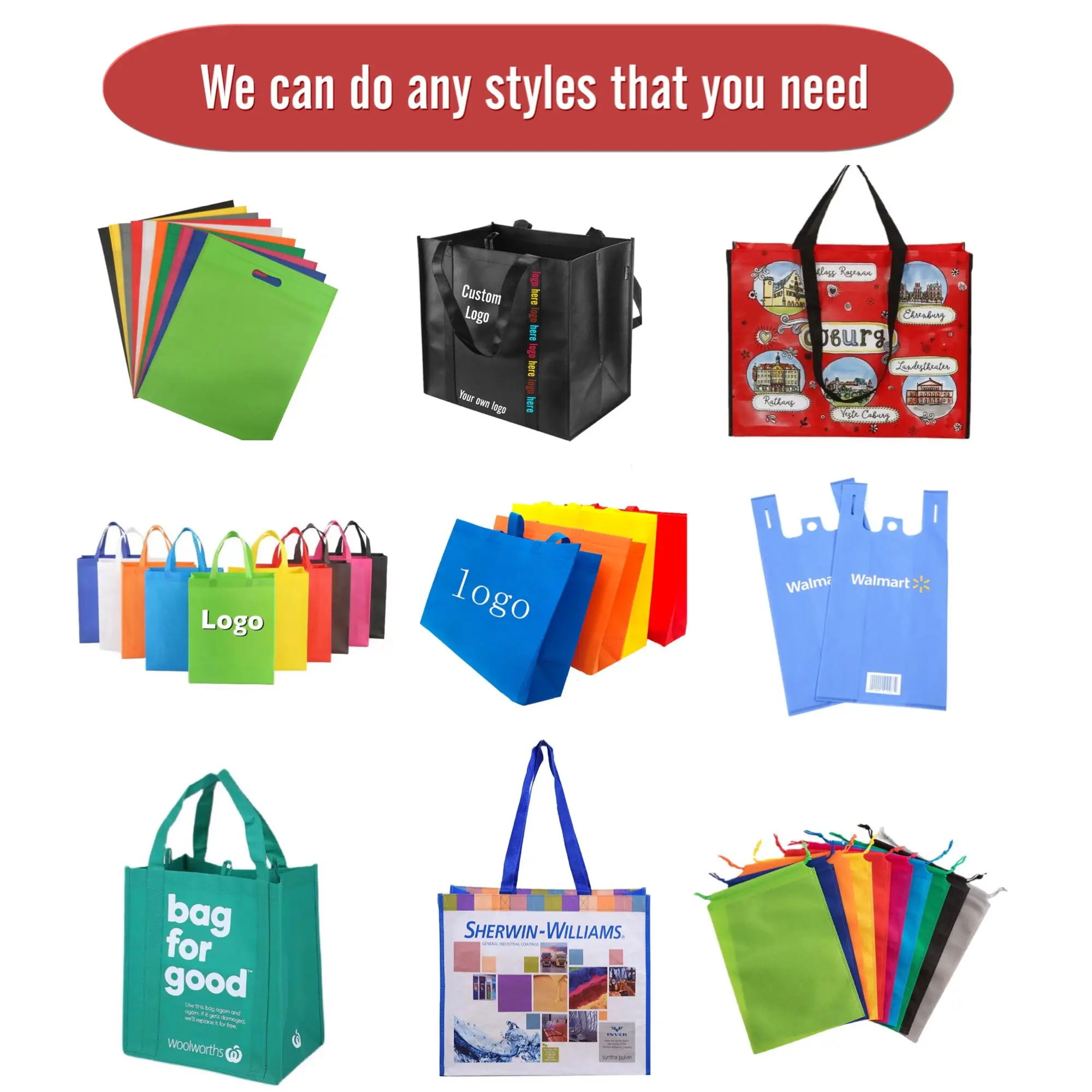 Reusable Eco Non-woven pp Nonwoven Fabric Shopping Tote Bags pp Custom Non Bags Woven Fabric Recycle Tote Bags 100 Gsm manufacture