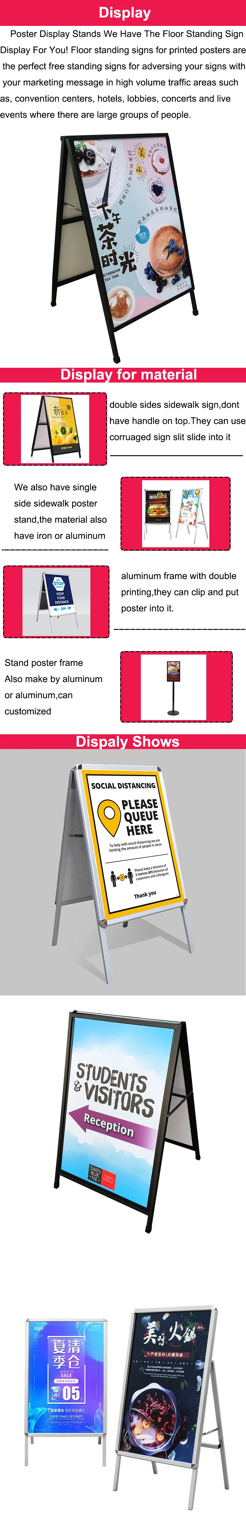 Outdoor portable iron a-frame double-sided pavement sign sidewalk sign poster stand