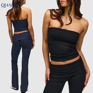 Wholesale Plus Size Activewear Women Sports Gym Fitness Sets Full Length Flare Pants Tights Crop Top 3 Pieces Workout Set