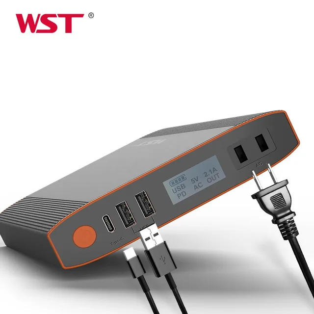 WST AC power bank station 100W 220V portable power station laptop power bank 65W fast charging with LCD display for outdoor