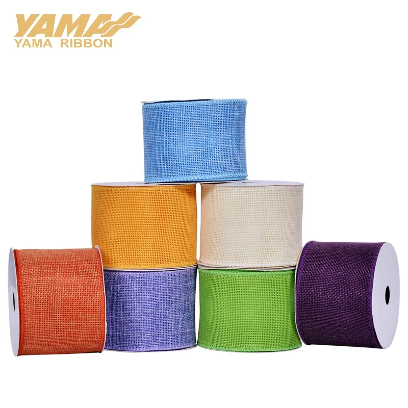 Фабрика Yama, 2,5 дюйма, ширина 63 мм, индивидуальная Смешанная однотонная лента из джутовой проволоки с краями, Рождество