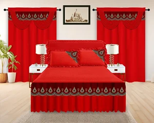 Read to Send Lace Bed Skirt 5 Pieces Quilted Bedspreads Set with Curtains