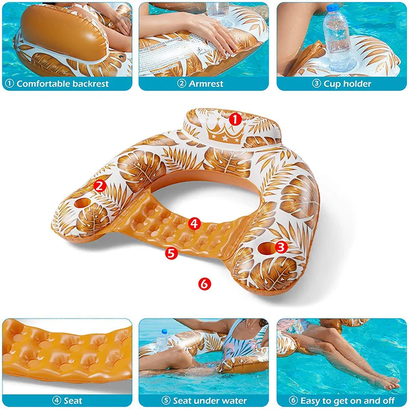 Swimming Pool Inflatable Floating Lounger Chair With Cup Holder Portable Swimming Pool Party