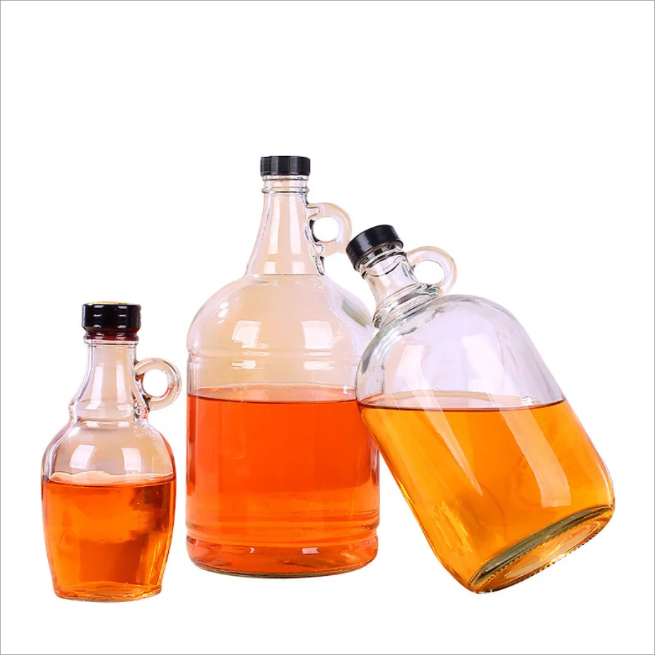 32oz 64oz 2L Matte Clear Glass Moonshine Jugs Round Screw Cap Spirit Bottles for Liquor & Tequila with Handle Wholesale
