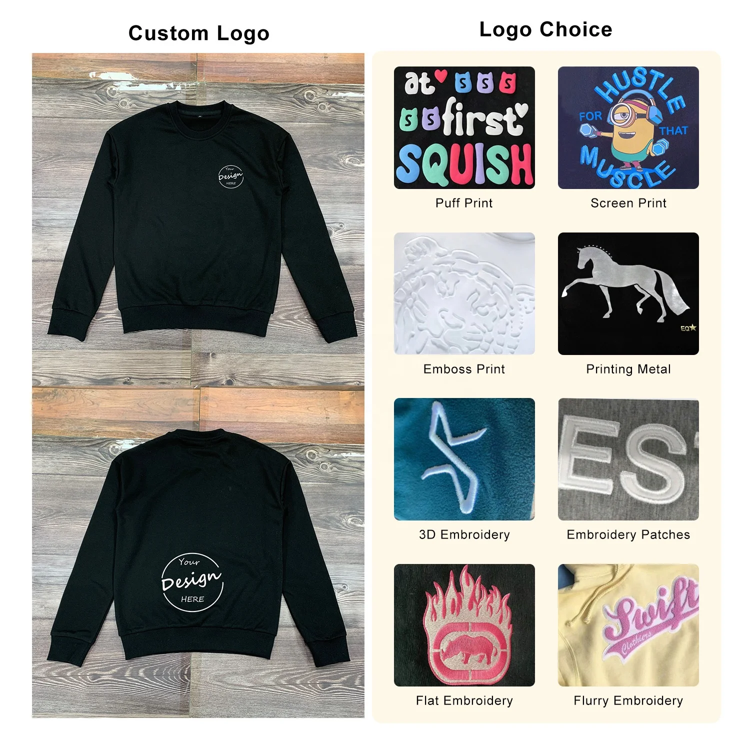 JL33C OEM French Terry Oversized Plus Size Mens Embroidery Sweatshirt Crew Neck Crewneck Sweatshirts Jumper