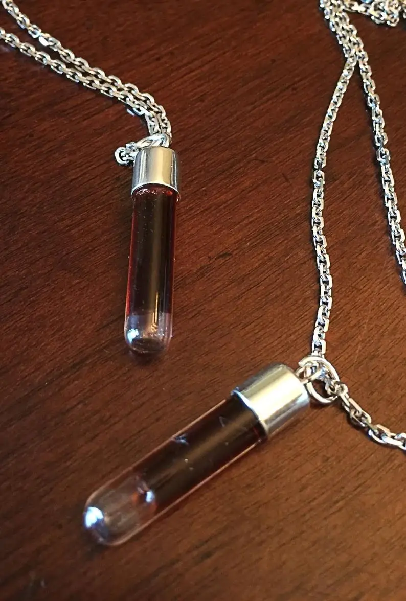 Blood vial and drop necklace by OphanimGothique on DeviantArt