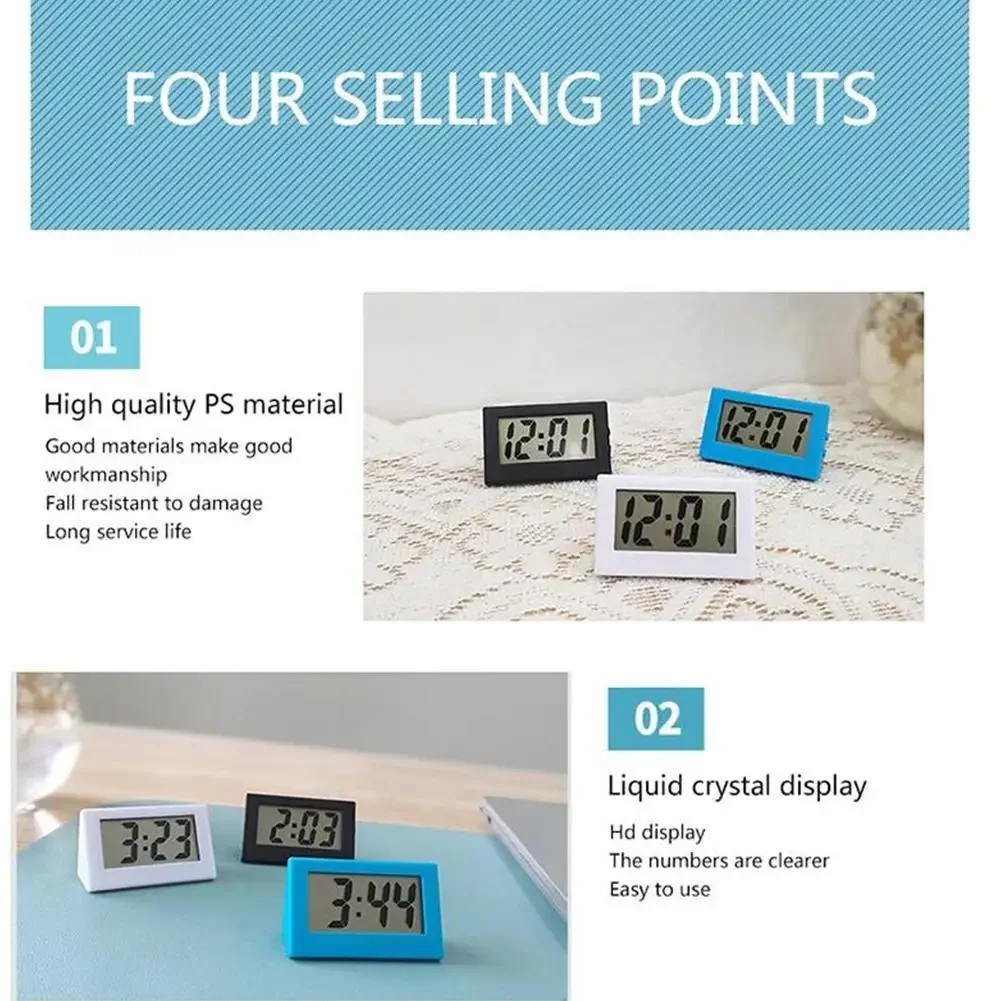 Mini Car Clock Auto Car Truck Dashboard Time Vehicle Electronic Digital Clock Self-Adhesive Bracket Mini LCD Clock