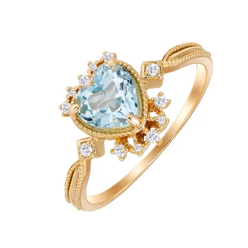 New Fashion Light Luxury Women's Silver Plated 14K Gold Ring Blue Topaz Heart Ring