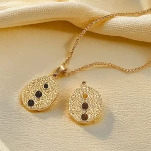 Women's Fashion 18K Gold Plated Stainless Steel Necklace Oval Pendant with Gemstone Gift for Women