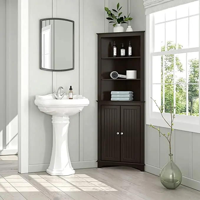 Оптовая продажа новый дизайн тонкий белый шкаф органайзер для хранения мебель ванной комнаты 5 слоев с 2 дверями