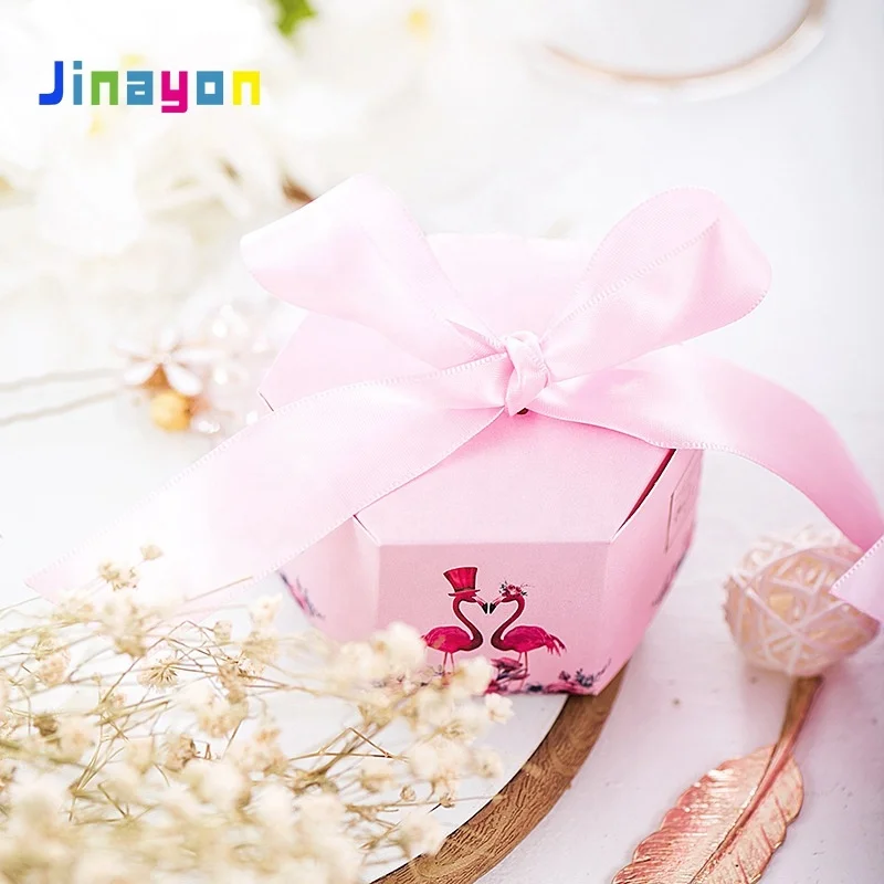 Caja hexagonal personalizada de alta calidad con diseño de nudo mariposa y relieve, caja regalo para azúcar y caramelos, ideal para bodas; productos de papel de calidad para alimentos