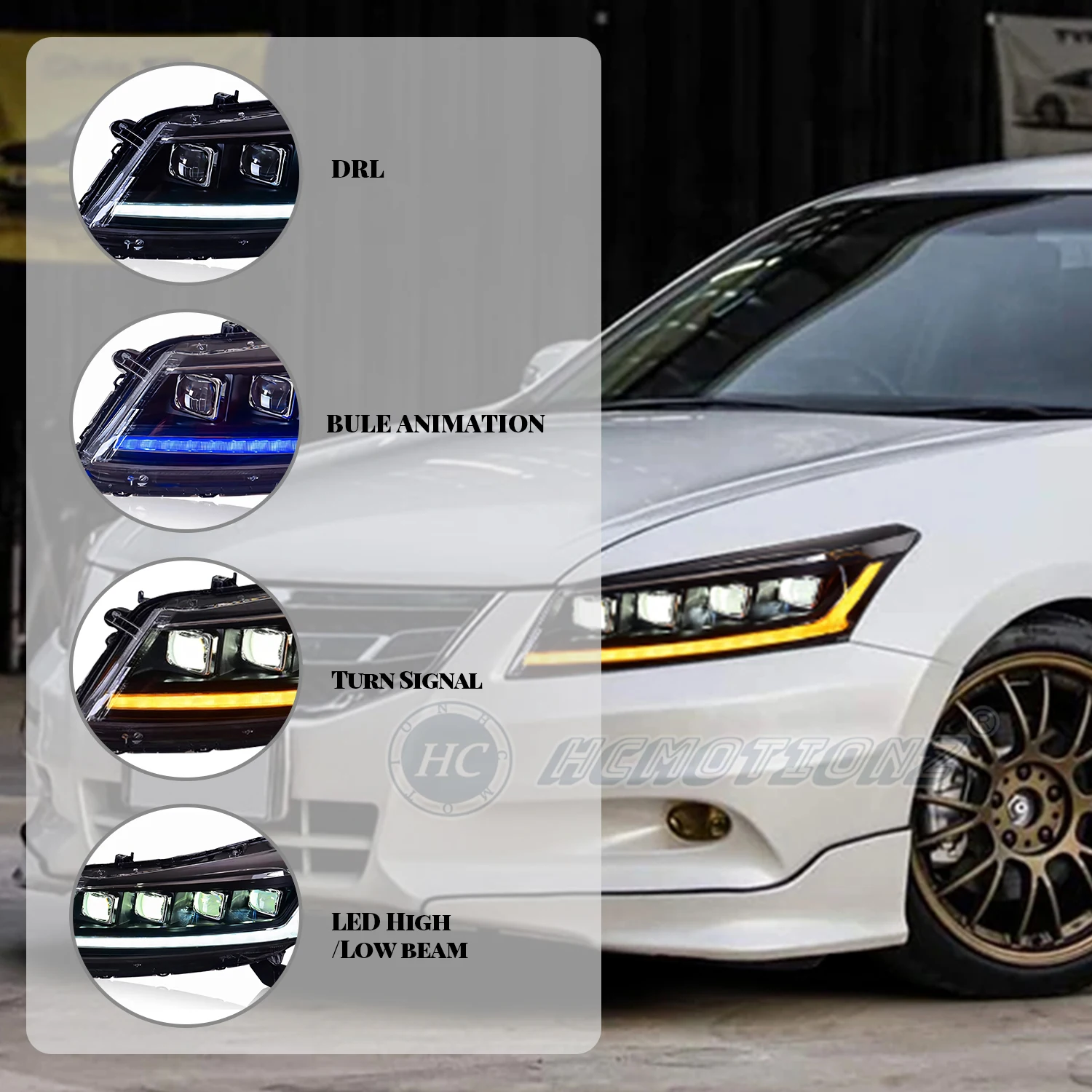 HCmotion LED Headlights For Honda Accord 2008-2012 – Start Up Animation – Pair