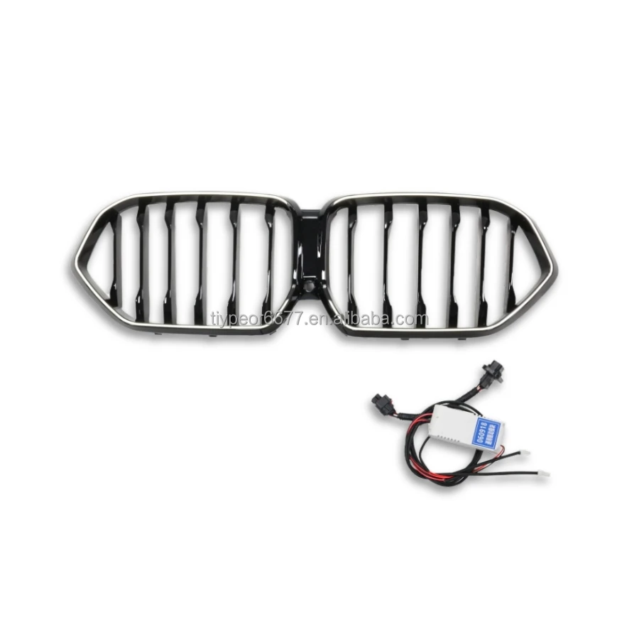product tiypeor car gloss black front bumper front mesh grille single slat line hood kidney grill abs led for bmw x6 g06 2019   2023-4