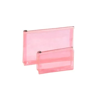 BSCI ISO Sedex FAMA Custom Logo Pink PVC Storage Makeup Zip Pouch Clear Plastic Cosmetic Bag