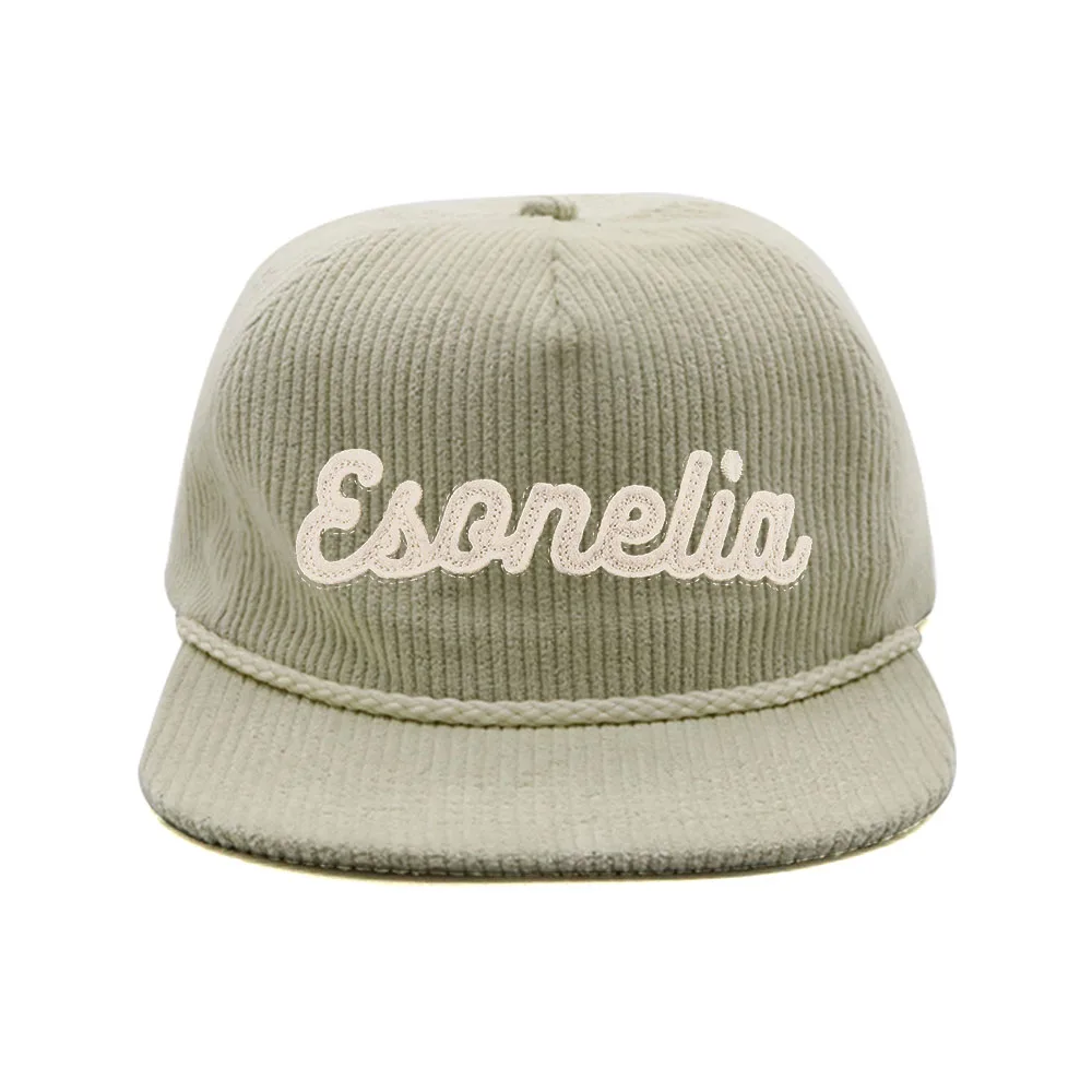 Custom Low Profile Unstructured Flat Bill Gorras 5 Panel Rope Corduroy Snapback Caps