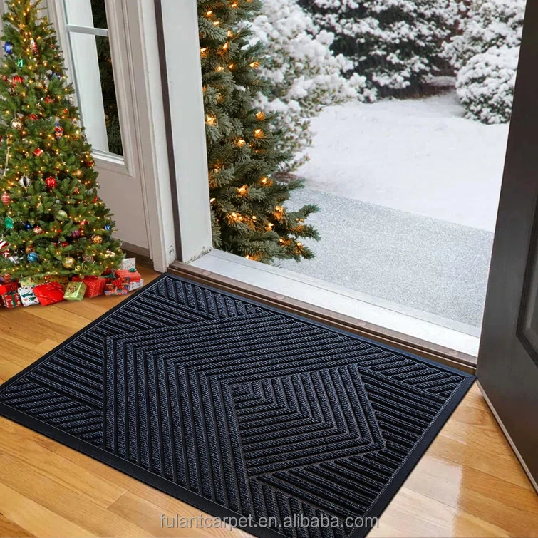 Embossed Pattern Texture Molded Outdoor Door Mats Rubber Polyester Material Commercial Entrance manufacture