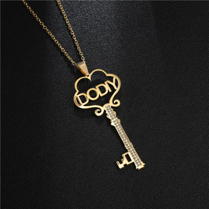Stainless Steel Name Pattern Character Letter Necklace DIY Personalized Multiple Diamond Name Plate Custom Necklace