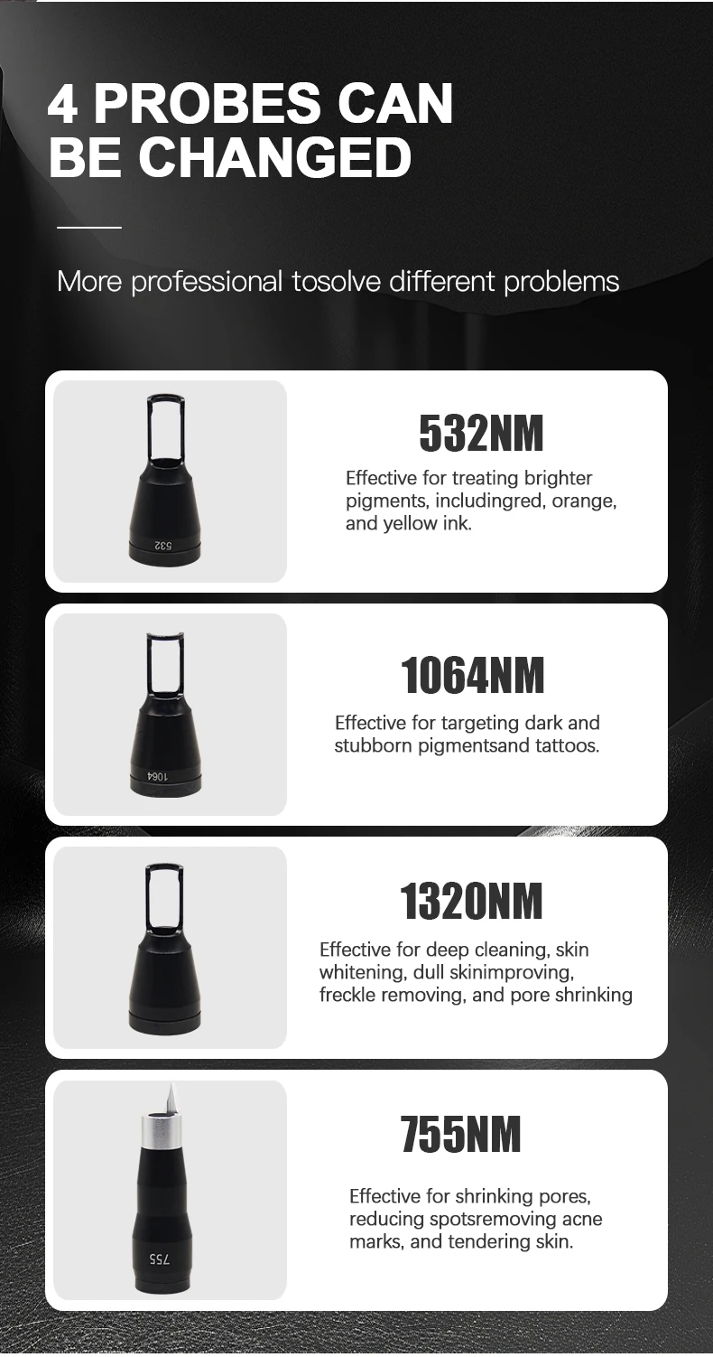 Professional Picosecond Laser Tattoo Removal Machine 6 Discover a professional picosecond laser tattoo removal machine designed for clinics and med spas. Featuring 1064nm, 532nm, and 755nm wavelengths for advanced pigmentation and tattoo removal treatments. Professional Picosecond Laser Tattoo Removal Machine