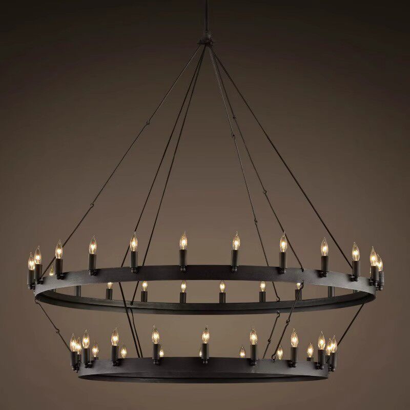 Retro Industrial Style Black Pendant Light Chandelier for Restaurant Bar Wrought Iron Engineering Club Gym Shop Styling 3000K