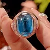 adjustable size Rose gold Blue pointed crystal ring