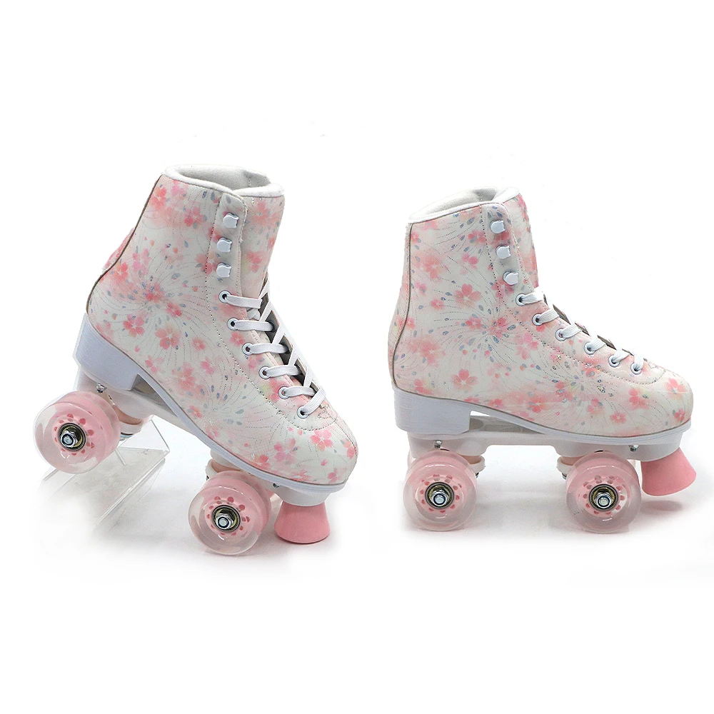 Retractable Roller Skate Shoes Quad For Outdoor Use Durable Pvc Leather